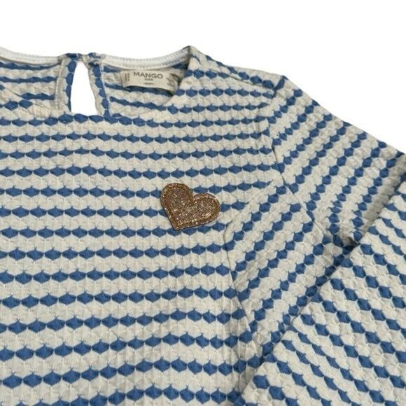 NEW Mango Blue and White Striped Rose Gold Embellished Girl’s Dress Size 3-4 - Picture 3 of 7